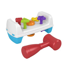 Tap and turn activity bench toy with colorful shape pegs and red mallet