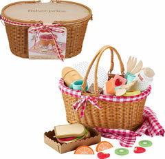 Fisher-Price Wooden Picnic Basket and Food Pretend Play Set for Preschool Kids, 31 Pieces - USA MEGA SHOP
