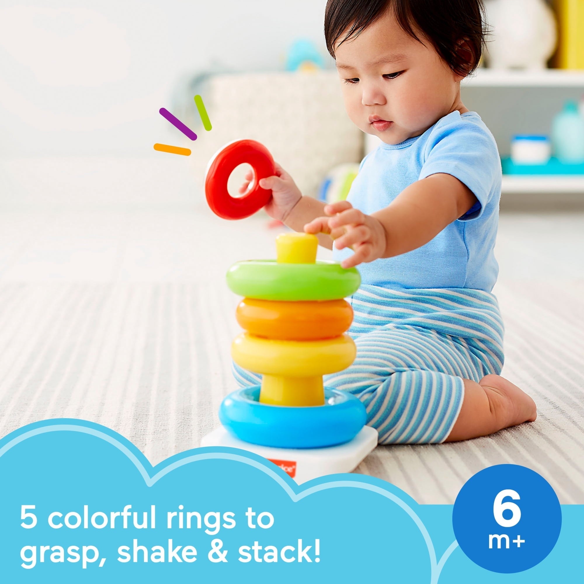 Fisher-Price Baby Stacking Toy Rock-a-Stack, Roly-Poly Base with 5 Colorful Rings for Ages 6+ Months