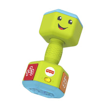 Green musical baby dumbbell rattle with smiling face and light buttons