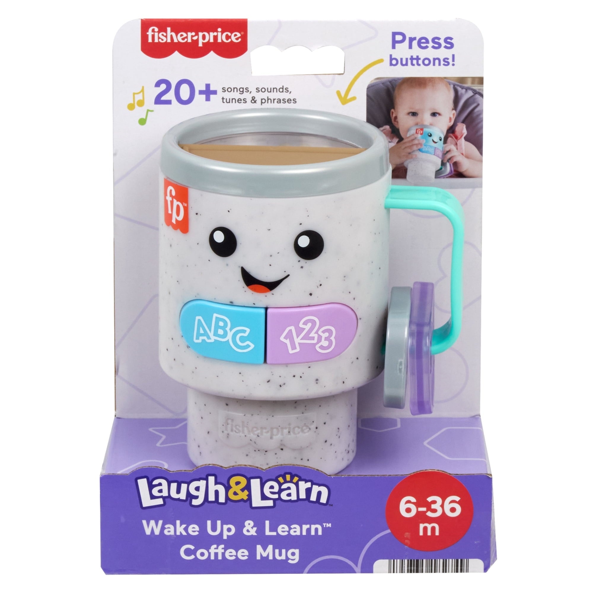 Fisher-Price Laugh & Learn Wake up & Learn Coffee Mug Baby & Toddler Toy with Music & Lights