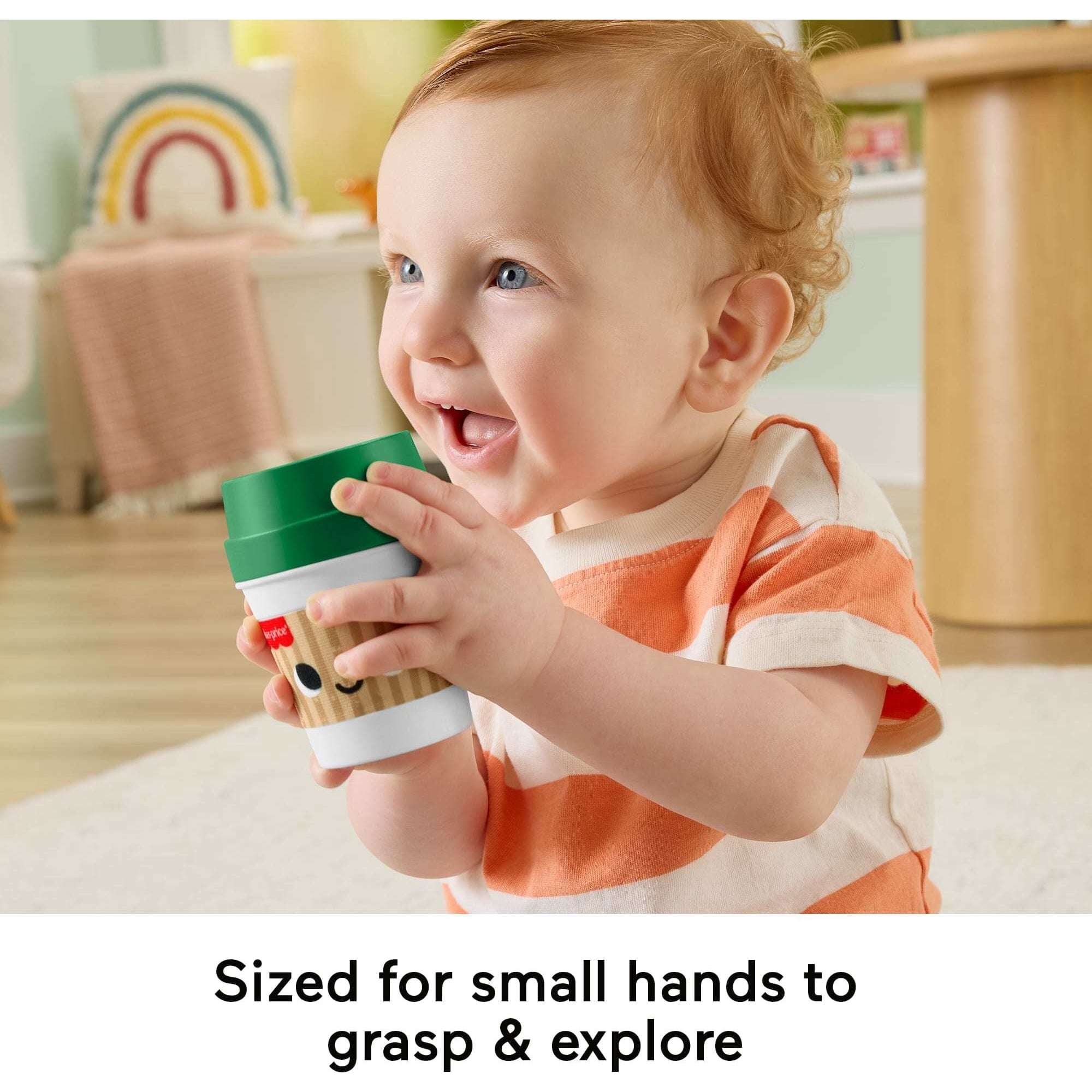 Fisher-Price Mini Me Moments Coffee Cup Teether Baby Rattle Toy for Newborn Sensory Play