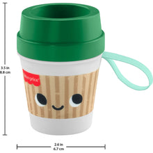 Fisher-Price mini coffee cup teether with green lid and smiling face