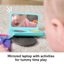 Mirrored activity laptop toy with turquoise frame and tummy-time play screen