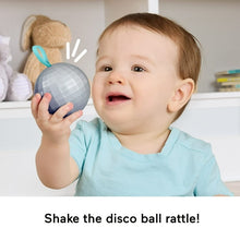 DJ gift set disco ball rattle with gray facets and blue handle