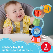 Sensory high chair toy with suction base, blue globe ball, bee and frog