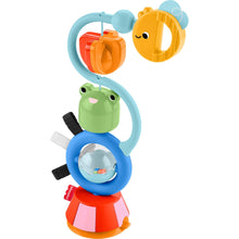 Sensory high chair toy with spinning orange and yellow bee rollers