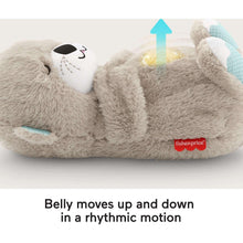 Gray plush otter baby sound machine with white face and glowing belly detail