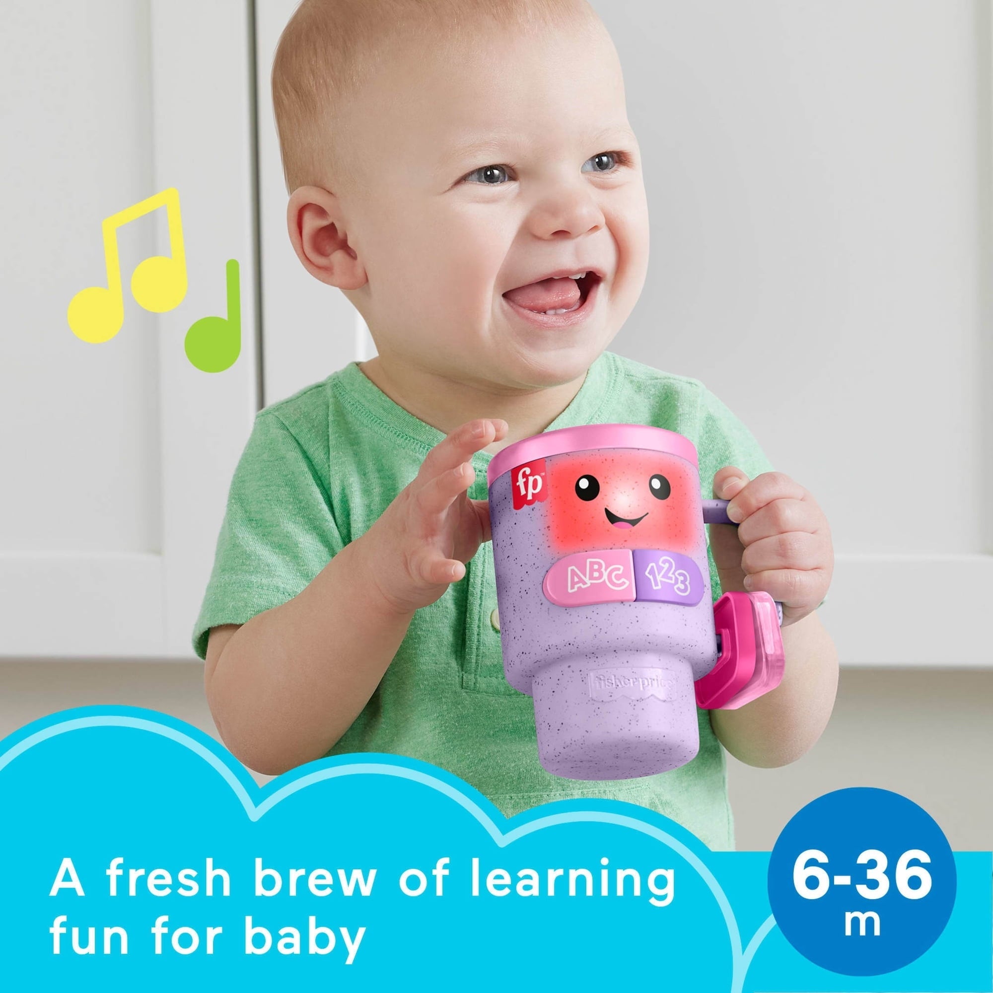 Fisher-Price Laugh & Learn Wake up & Learn Coffee Mug Baby & Toddler Toy with Music & Lights