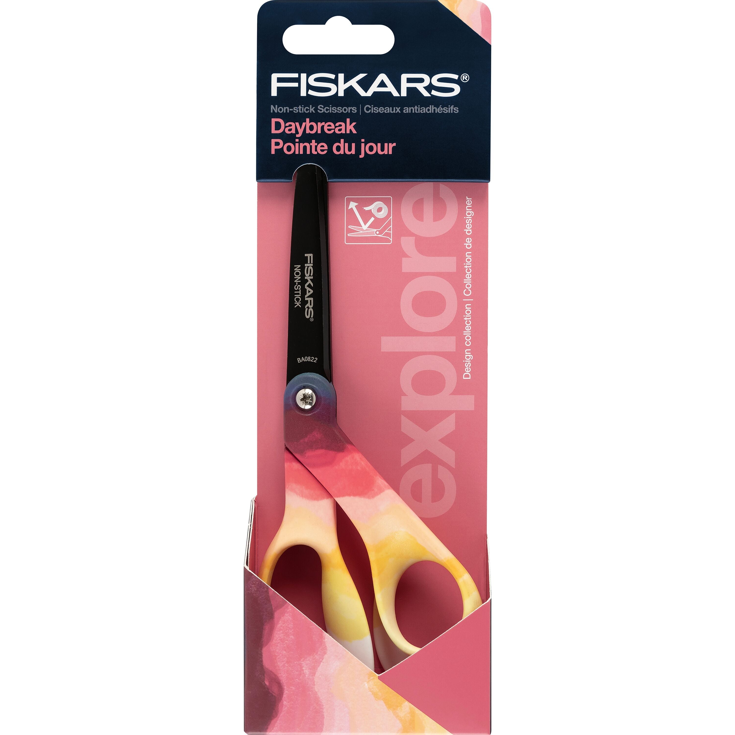 Fiskars Explore 8-inch Fashion Non-Stick Scrapbook Scissors, Daybreak, 1 Piece, Everyday Adult Scissors