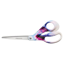 All-purpose scissors with stainless-steel blades and marbled pink-blue handles
