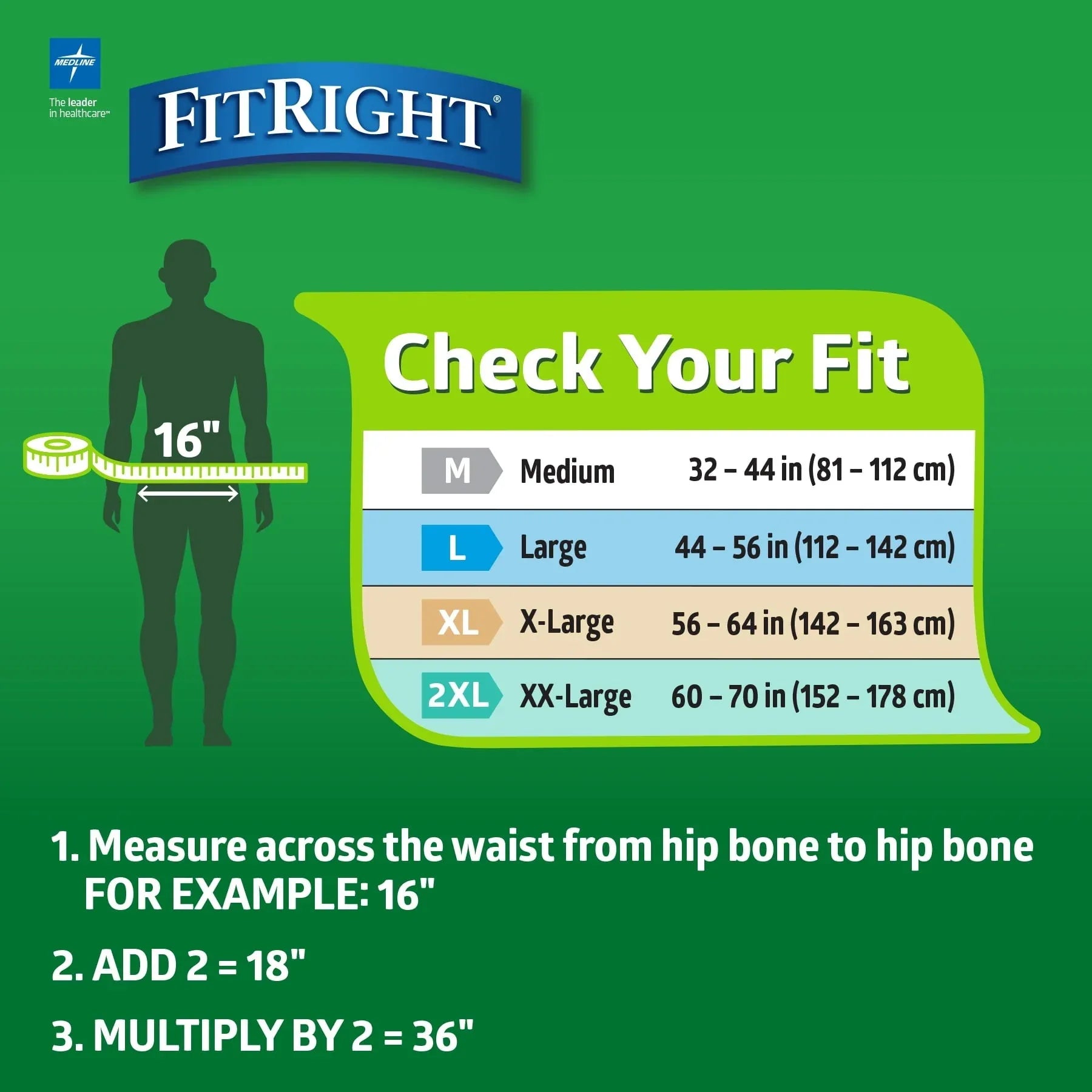 FitRight Adult Incontinence Briefs, Diapers with Tabs, Leak Stop Guards, Heavy Absorbency, Medium, 32in to 44in, 20 Count