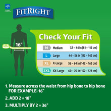 Incontinence briefs size chart, medium fits 32–44 in waist