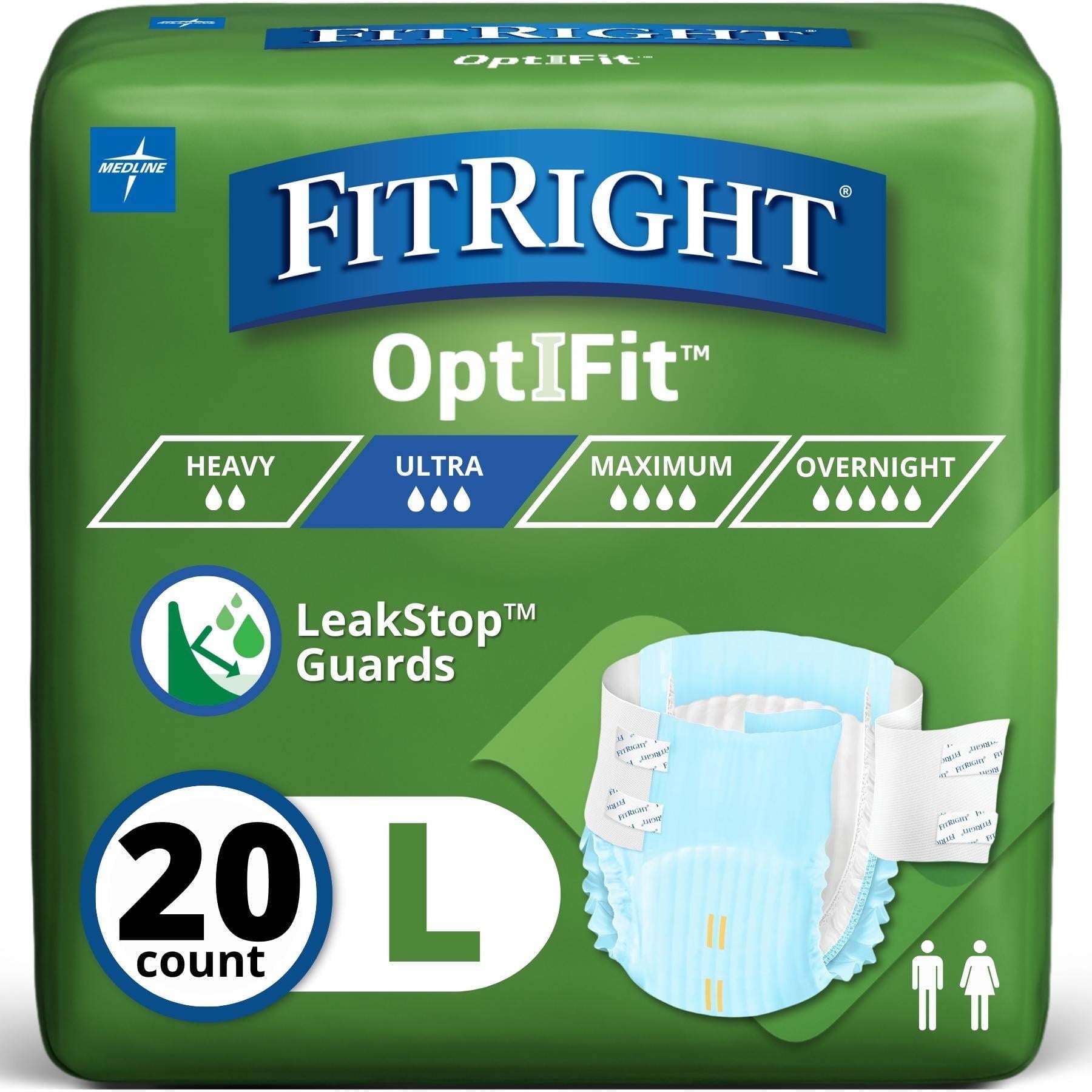 FitRight Adult Incontinence Briefs, Diapers with Tabs, Ultra Absorbent, Large, 60in to 70in, 80 Count