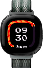Kids LTE smartwatch with gray fabric strap, colorful snake display and activity stats