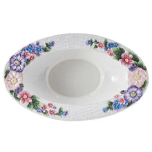 Jardin centerpiece bowl interior with floral rim, white ceramic