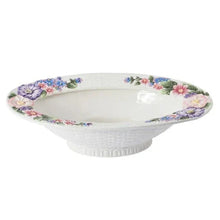 Jardin oval centerpiece bowl with floral border, white ceramic