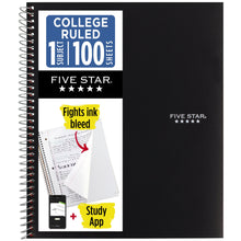 Five Star college ruled notebook with spiral binding, black cover, 100 sheets