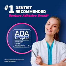 ADA accepted denture adhesive max hold, #1 dentist recommended badge with clinician