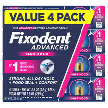 Fixodent Advanced max hold denture adhesive cream, value 4-pack on product box