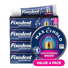 Fixodent Advanced max hold denture adhesive tubes, 4-pack box with applicator cap