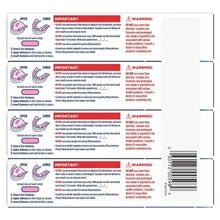 Denture adhesive packaging back panel with usage steps and warning information
