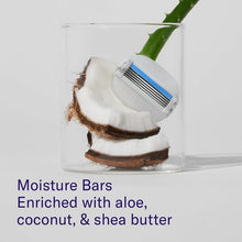 Razor refill with moisture bar releasing into water, aloe-coconut-shea