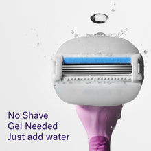 Razor refill cartridge with blue blades and water droplets