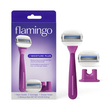 Razor set with two blue blade refills and shower holder, fig purple handle