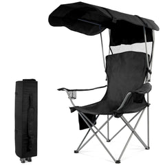 FlexWave Folding Camp Chair，Portable Outdoor Chair，with Shade & Cup Holder，for Camping, Beach, Fishing, and Sports Events