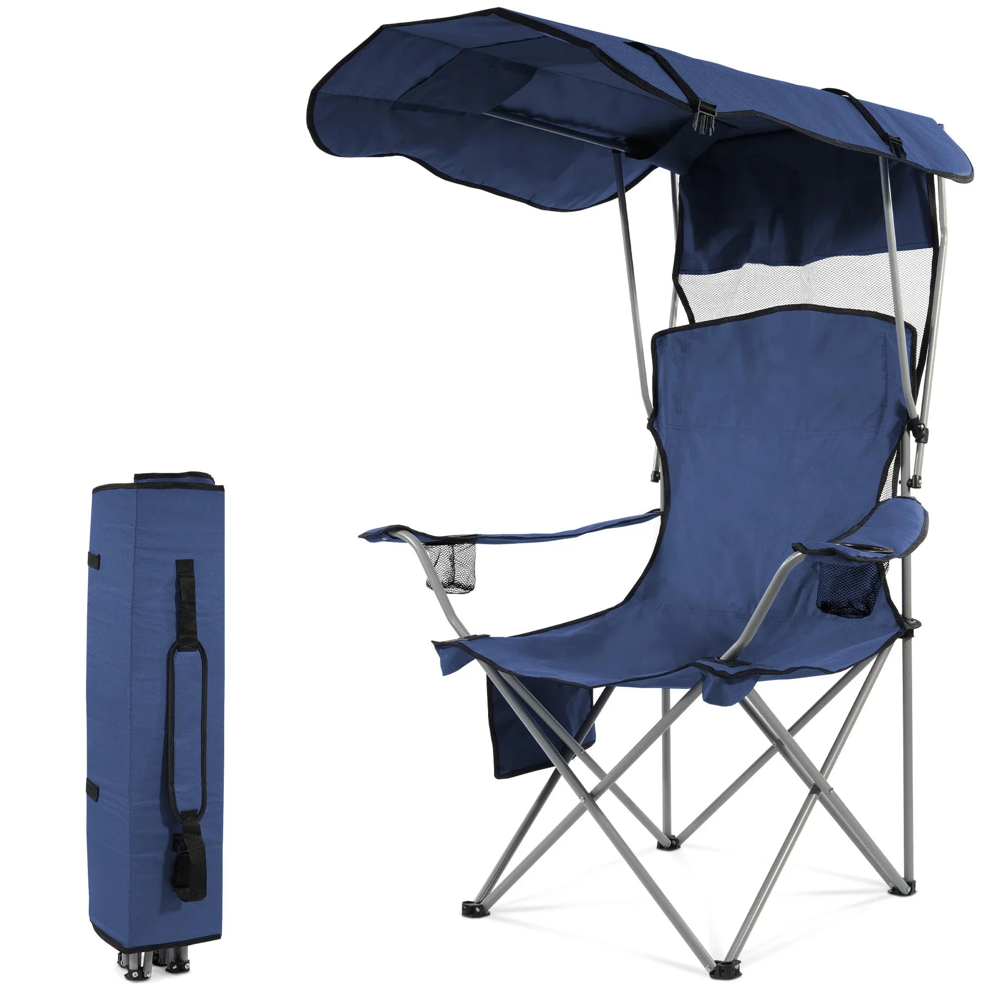 FlexWave Folding Camp Chairï¼ŒPortable Outdoor Chairï¼Œwith Shade & Cup Holderï¼Œfor Camping, Beach, Fishing, and Sports Events - USA MEGA SHOP