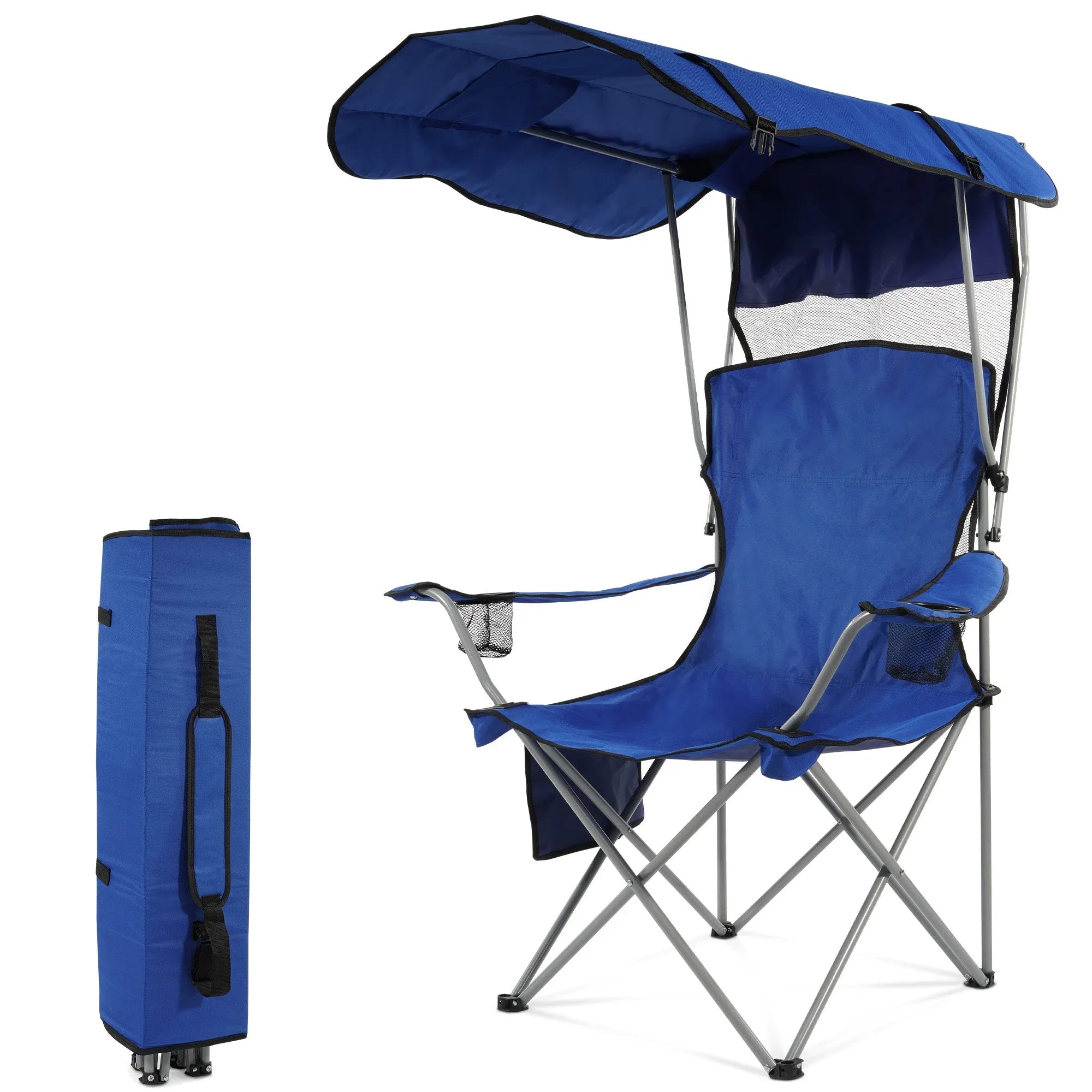 FlexWave Folding Camp Chairï¼ŒPortable Outdoor Chairï¼Œwith Shade & Cup Holderï¼Œfor Camping, Beach, Fishing, and Sports Events - USA MEGA SHOP