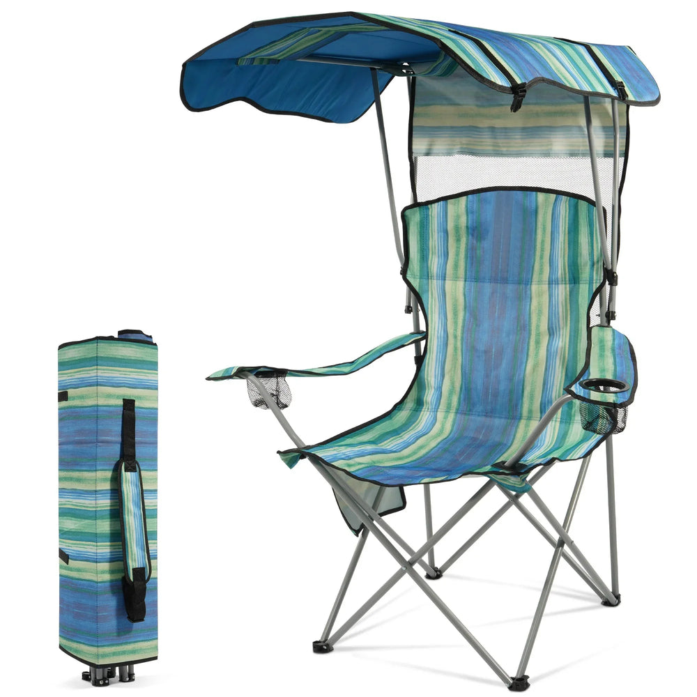 FlexWave Folding Camp Chairï¼ŒPortable Outdoor Chairï¼Œwith Shade & Cup Holderï¼Œfor Camping, Beach, Fishing, and Sports Events - USA MEGA SHOP