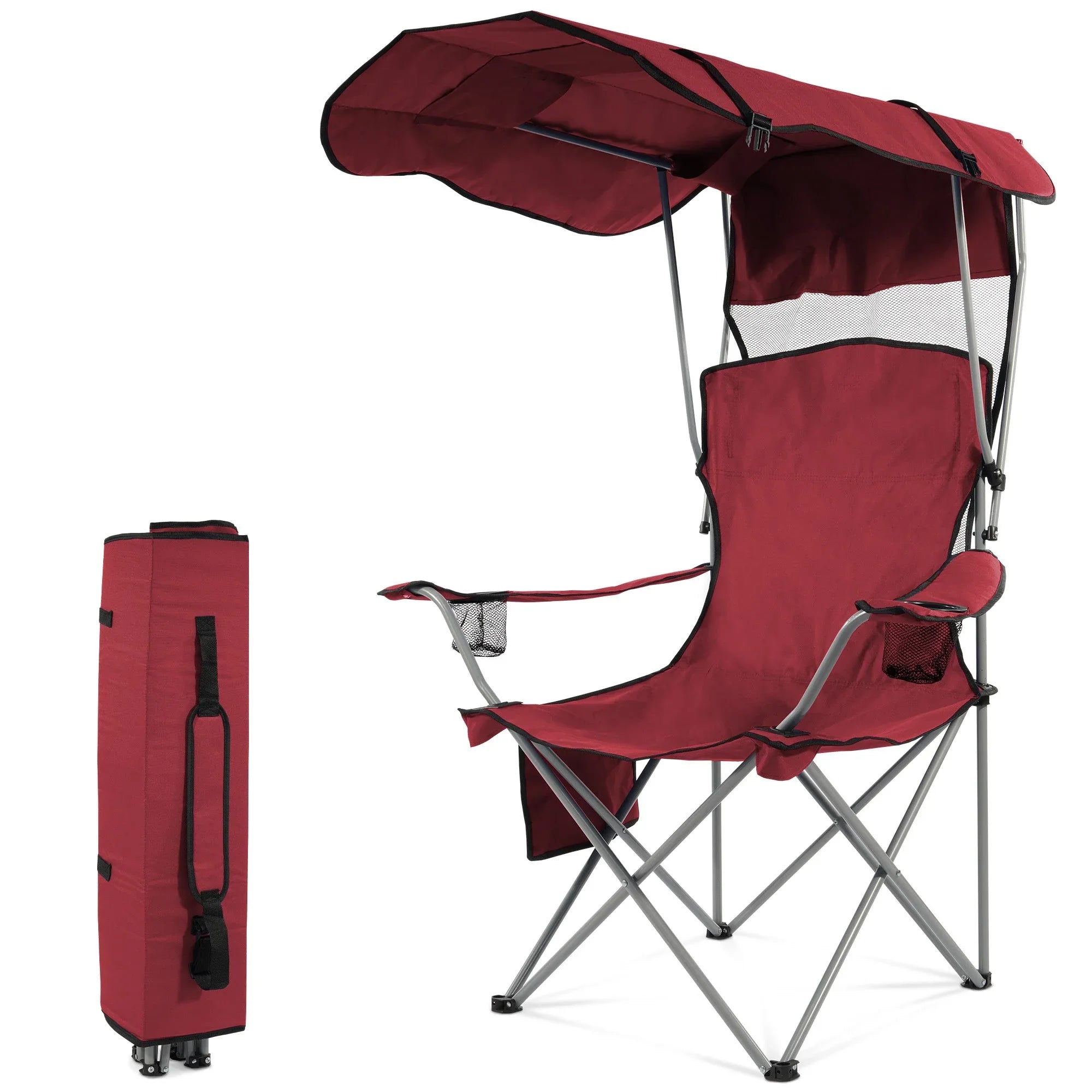 FlexWave Folding Camp Chairï¼ŒPortable Outdoor Chairï¼Œwith Shade & Cup Holderï¼Œfor Camping, Beach, Fishing, and Sports Events - USA MEGA SHOP