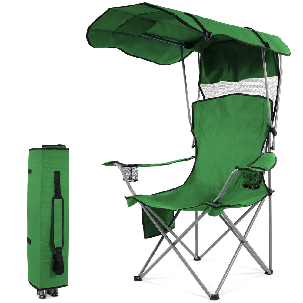 FlexWave Folding Camp Chairï¼ŒPortable Outdoor Chairï¼Œwith Shade & Cup Holderï¼Œfor Camping, Beach, Fishing, and Sports Events - USA MEGA SHOP