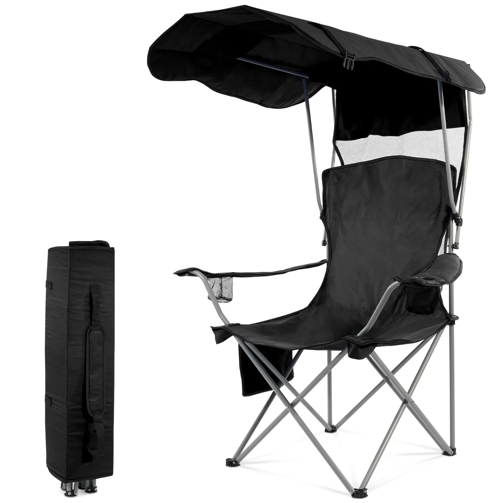 FlexWave Folding Camp Chairï¼ŒPortable Outdoor Chairï¼Œwith Shade & Cup Holderï¼Œfor Camping, Beach, Fishing, and Sports Events - USA MEGA SHOP
