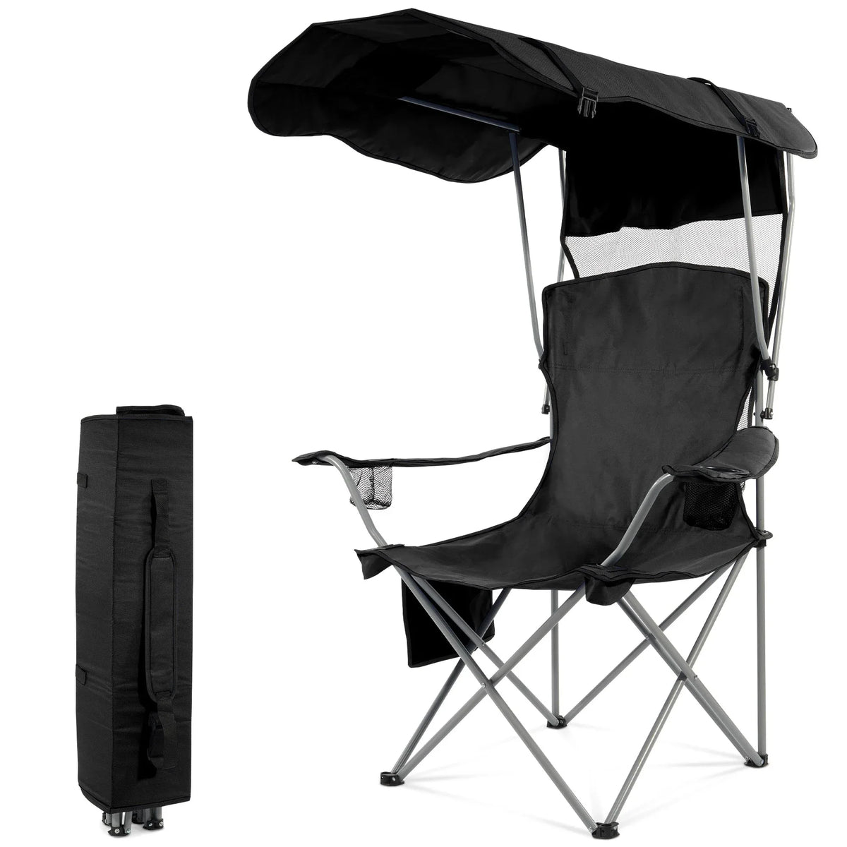 FlexWave Folding Camp Chairï¼ŒPortable Outdoor Chairï¼Œwith Shade & Cup Holderï¼Œfor Camping, Beach, Fishing, and Sports Events - USA MEGA SHOP