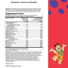 Flintstones chewable supplement facts panel with ingredient and vitamin values