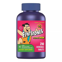 Children's chewable multivitamin bottle with Flintstones + extra iron label
