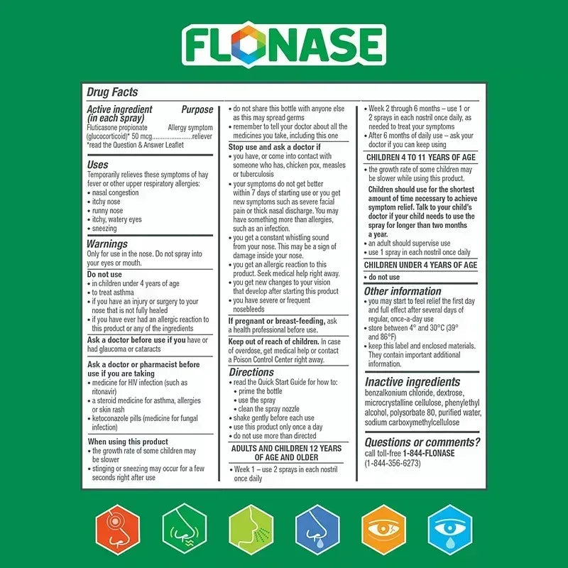 Flonase Allergy Relief Nasal Spray, Non-Drowsy, 144 Sprays, 3 Pack