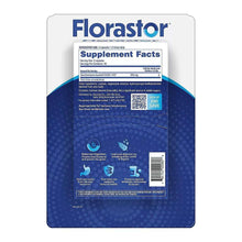 Florastor probiotic supplement box back with Supplement Facts label