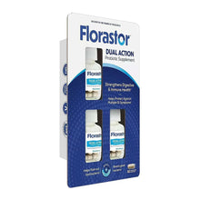 Florastor Dual Action probiotic supplement box showing dual bottles window and 90 count