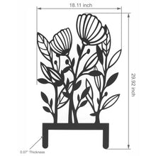 Flower garden stakes outline, black metal; 18.11 in wide, 29.92 in tall