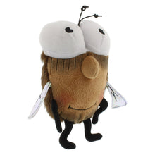 Grey-eyed plush fly toy with brown body, antenna, and white wing panels
