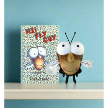 Standing plush fly toy with white eyes, long antenna, and fabric wings