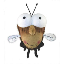 Brown plush fly toy with white eyes, black legs, and small wings
