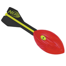 Red foam vortex football with green oval center and black winged fin with lime stripe