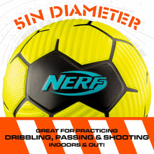 Bright yellow and black soft foam soccer ball with Nerf logo centered