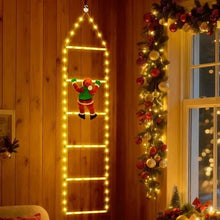 LED ladder lights decoration with hanging Santa figure and warm white bulbs