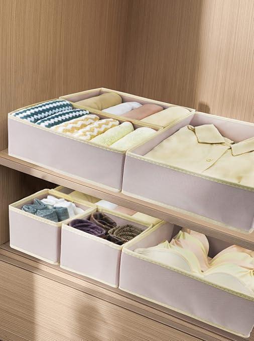 Foldable Drawer Closet Organizers, 12+1-Grid Option for Underwear, Socks, Belts and Ties, Pack of 4